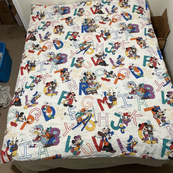 VTG 80s Disney Comforter Mickey Minnie & Friends FLAWS Alphabet ABCs Twin 84x64” - Picture 10 of 16